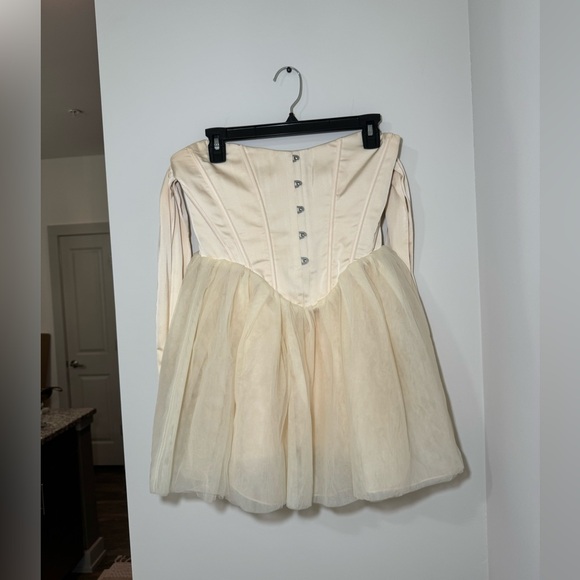 Oh Polly Reine Off Shoulder Tulle Skirt Mini Dress in Ivory - Picture 2 of 8